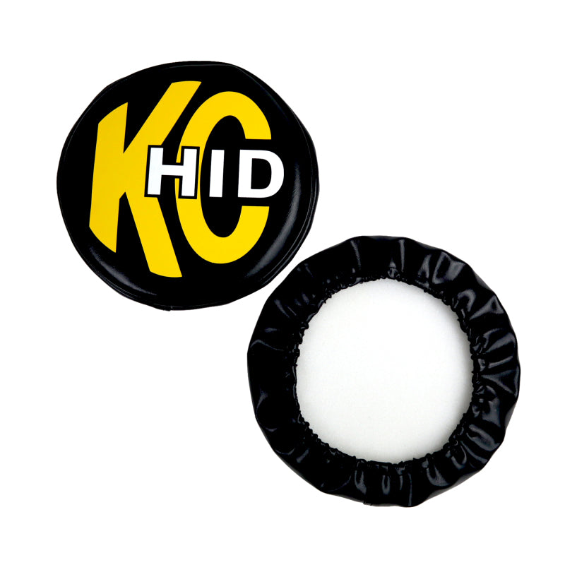 KC HiLiTES 8in. Round Soft Cover HID (Pair) - Black w/Yellow Brushed KC Logo Light Covers and Guards KC HiLiTES