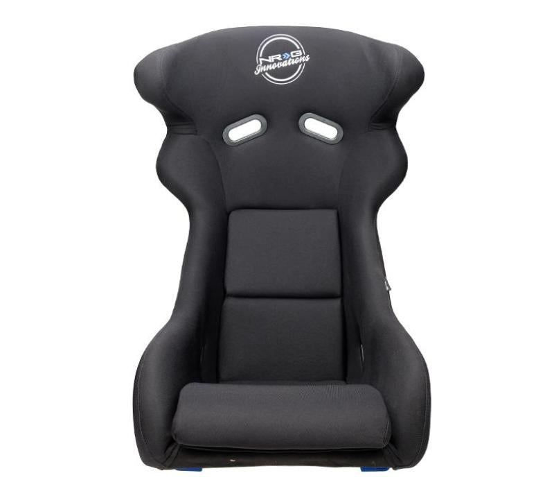 NRG FRP Bucket Seat - White Finish with Arrow Embroidery And Blue Side Mount Bracket Race Seats NRG
