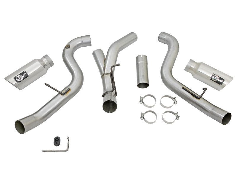 aFe Atlas Exhaust 4in Dual DPF-Back Al Steel w/ Pol Tips 16-17 GM Diesel Truck V8-6.6L (td) LML DPF Back aFe
