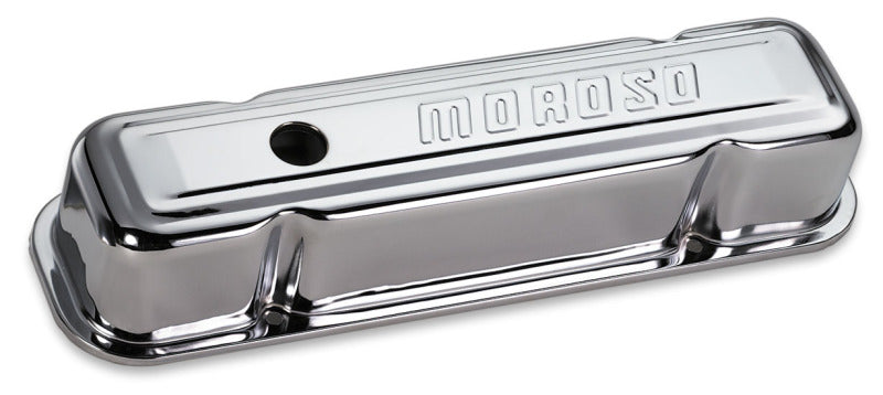 Moroso Pontiac 301-455 Valve Cover - w/Baffles - Stamped Steel Chrome Plated - Pair Valve Covers Moroso