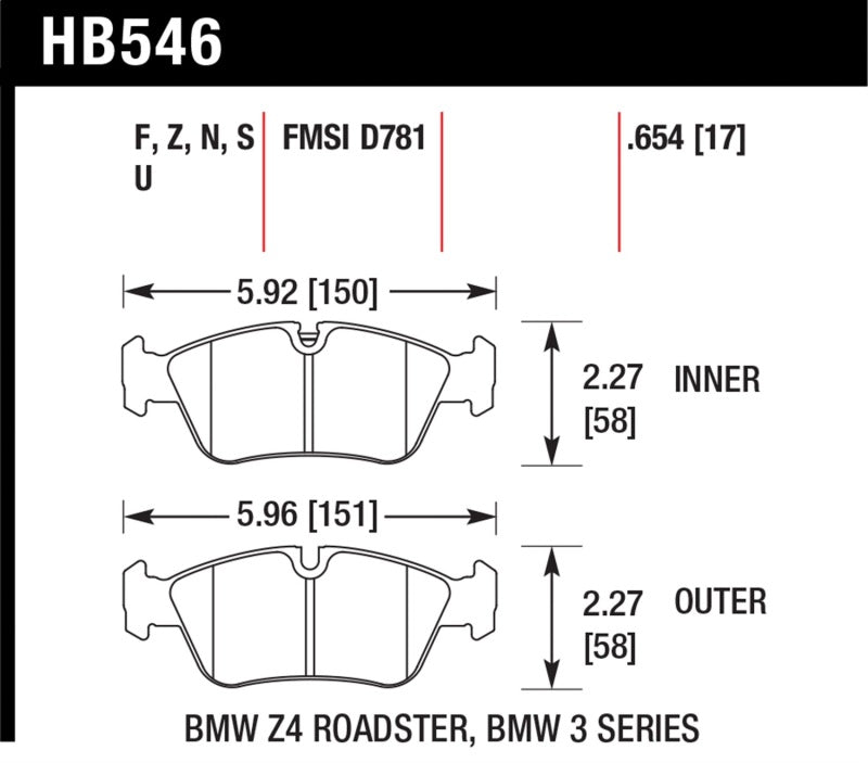 Hawk 08 BMW Z4 3.0L HPS 5.0 Front Brake Pads Brake Pads - Performance Hawk Performance