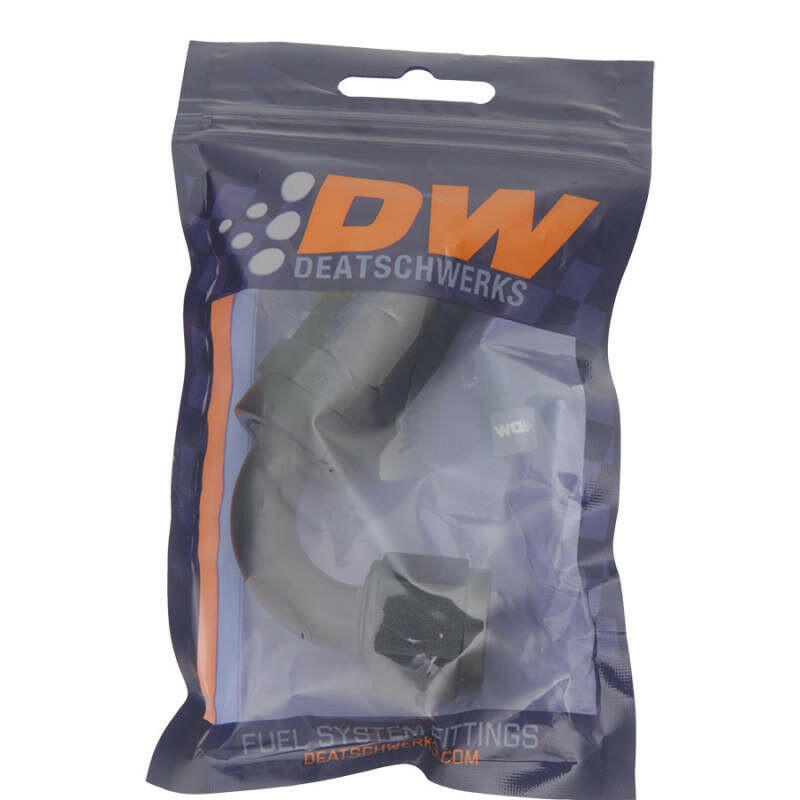 DeatschWerks 8 AN Female Flare Swivel 120-Degree Hose End CPE - Anodized Matte Black Fittings DeatschWerks