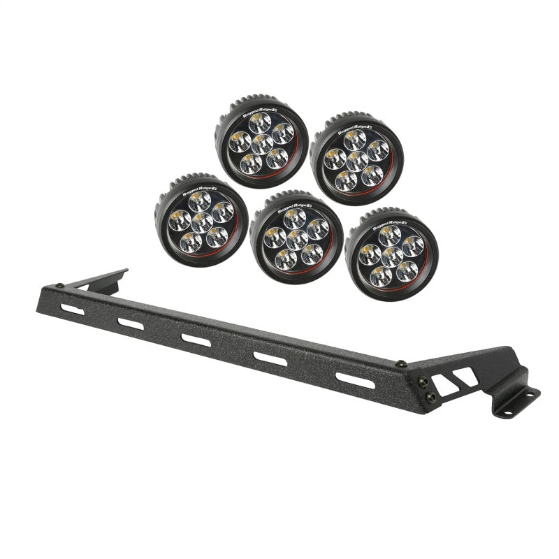 Rugged Ridge 07-18 Jeep Wrangler JK Black 5 Round LED Hood Mounted Light Bar Kit Light Strip LED Rugged Ridge