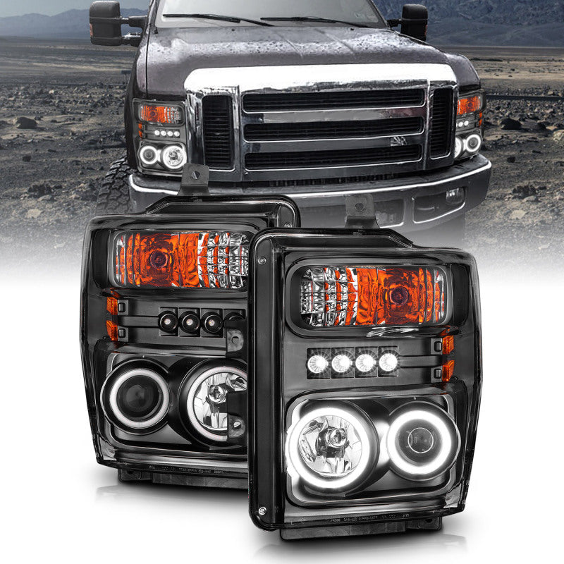 ANZO 2008-2010 Ford F-250 Projector Headlights w/ Halo Black (CCFL) Headlights ANZO