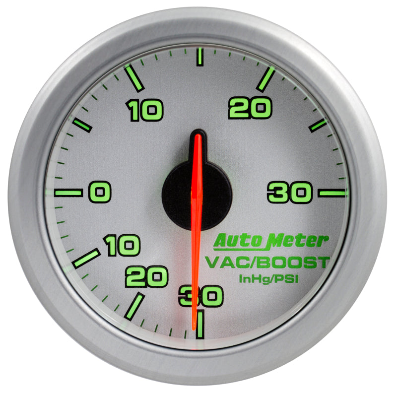 Autometer Airdrive 2-1/6in Boost/Vac Gauge 30in HG/30 PSI - Silver Gauges AutoMeter