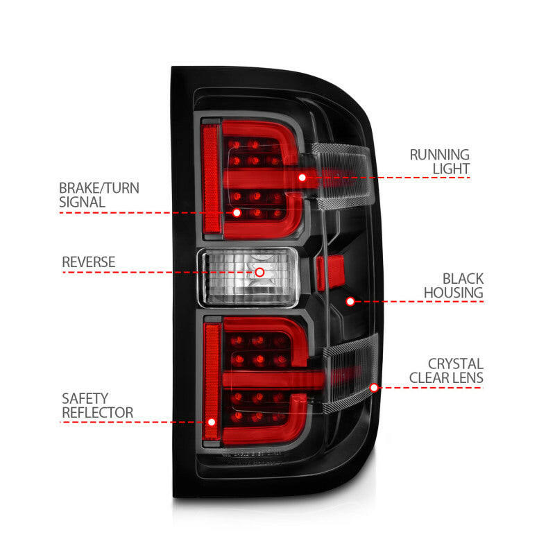 ANZO 15-19 Chevy Silverado 2500HD/3500HD (Halgn Only) LED Tail Lights w/Black Light Bar & Clear Lens Tail Lights ANZO