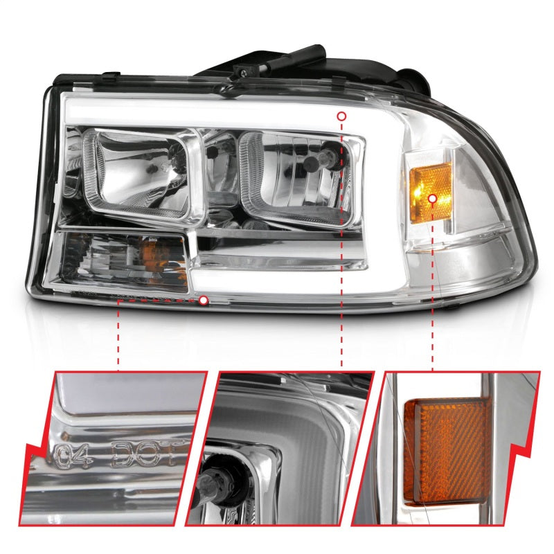 ANZO 97-04 Dodge Dakota/Durango Crystal headlight Set w/ Light Bar Chrome Housing Headlights ANZO