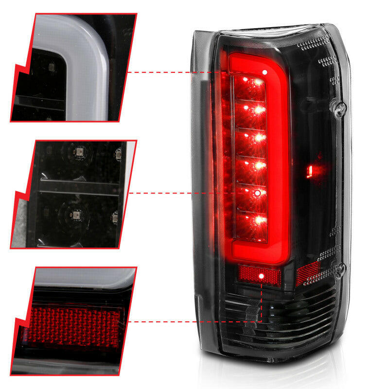 ANZO 1987-1996 Ford F-150 LED Taillights Black Housing Clear Lens (Pair) Tail Lights ANZO