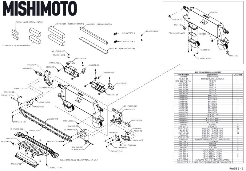 Mishimoto 21+ Bronco 2.3L High Mount INT Kit SL Core BK Pipes Intercooler Pipe Kits Mishimoto