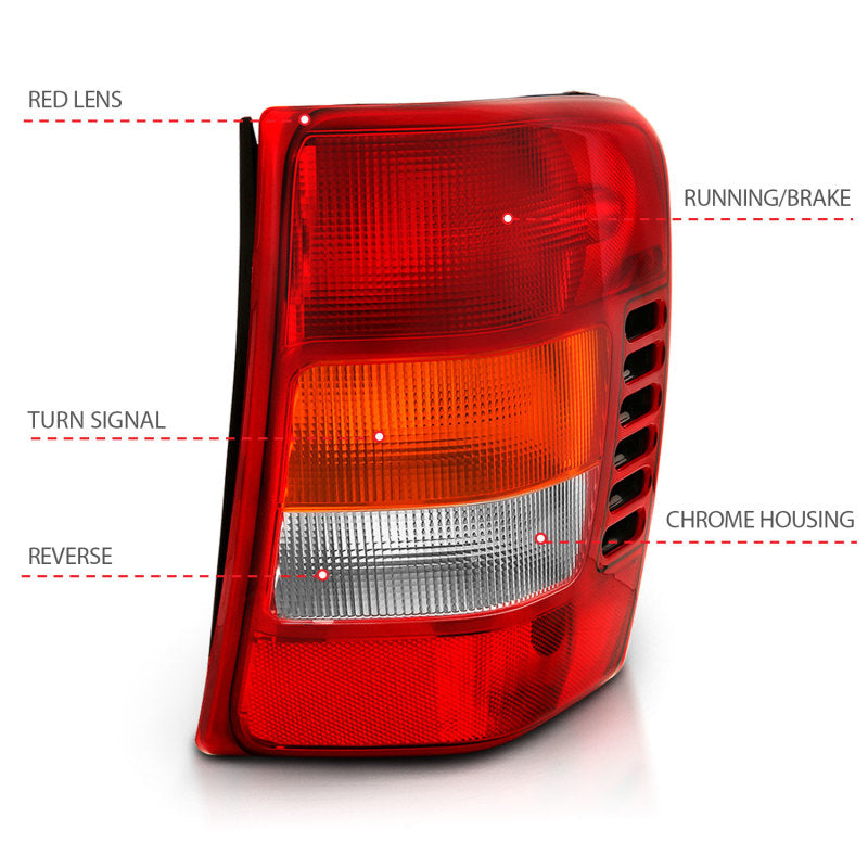 ANZO 1999-2004 Jeep Grand Cherokee Taillight Red/Clear Lens (OE Replacement) Tail Lights ANZO