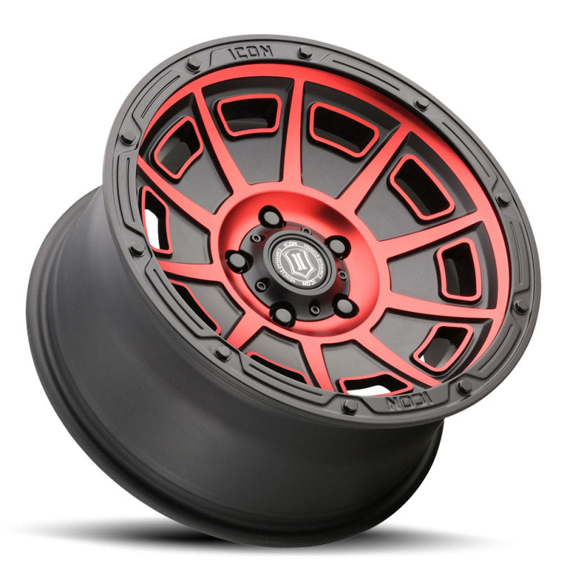 ICON Victory 17x8.5 5x4.5 0mm Offset 4.75in BS Satin Black w/Red Tint Wheel Wheels - Cast ICON