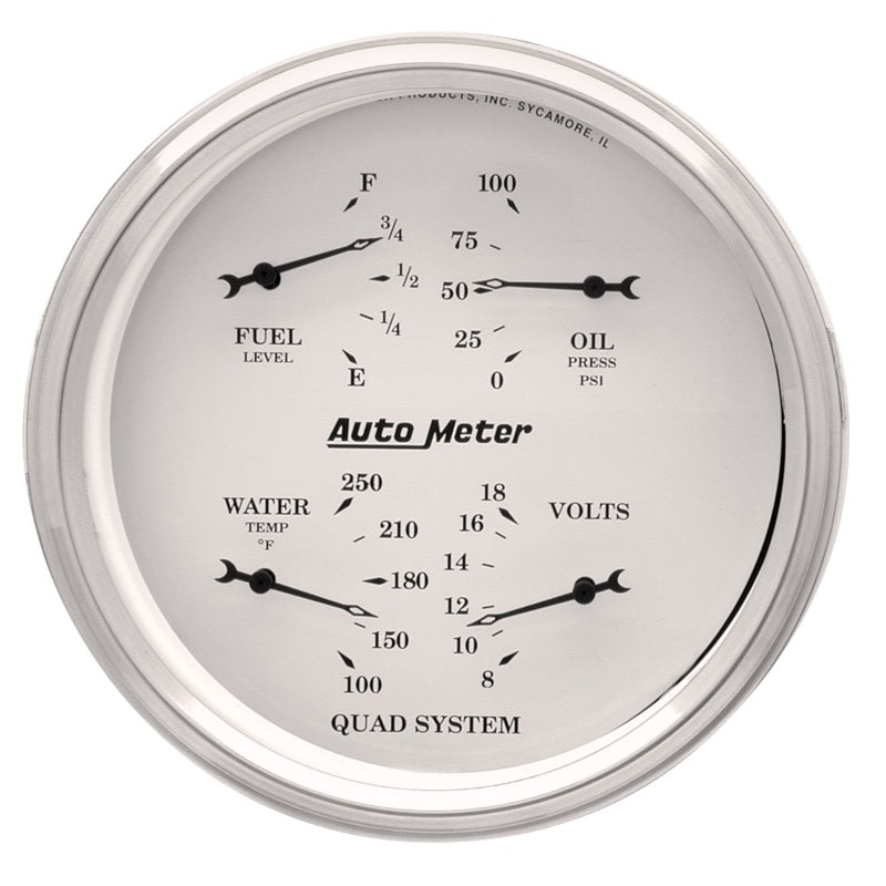 AutoMeter Gauge Quad 5in. 240 Ohm(e) to 33 Ohm(f) Elec Old Tyme White Gauges AutoMeter