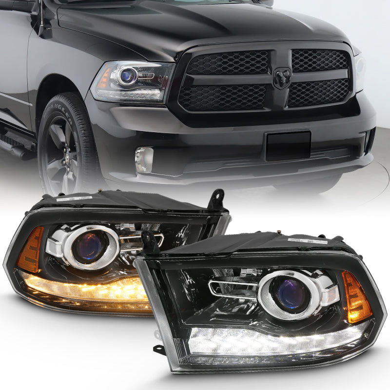 ANZO 2009-2018 Dodge Ram 1500 Projector Plank Style Switchback H.L Halo Black Amber (OE Style) Headlights ANZO