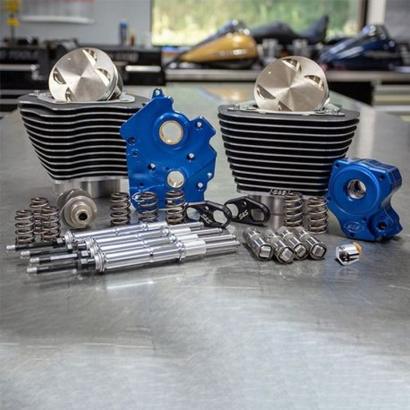 S&S Cycle 2017+ M8 4.250in Bore 550C Cam w/ Chrome Pushrods Power Pack - Wrinkle Black w/ Highlight Piston Sets - Powersports S&S Cycle