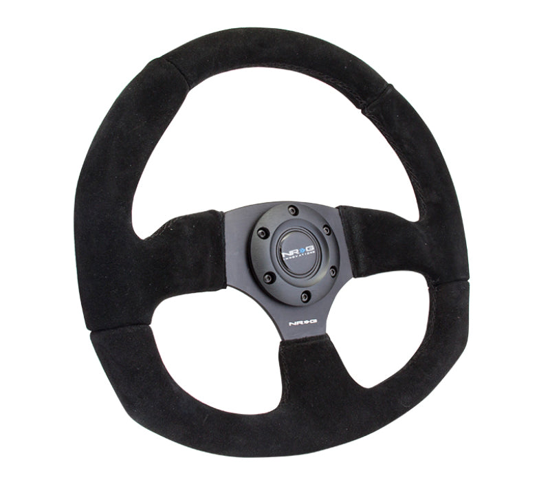 NRG Reinforced Steering Wheel (320mm Horizontal / 330mm Vertical) Black Suede w/Black Stitching Steering Wheels NRG