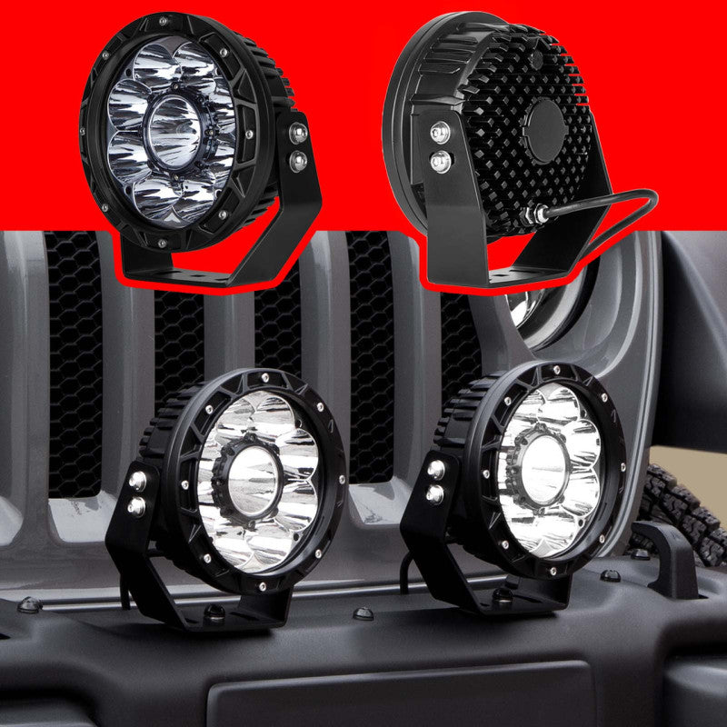 XK Glow Combo Beam Offroad Round Work Light Kit 2pc 7in 44W Light Accessories and Wiring XKGLOW