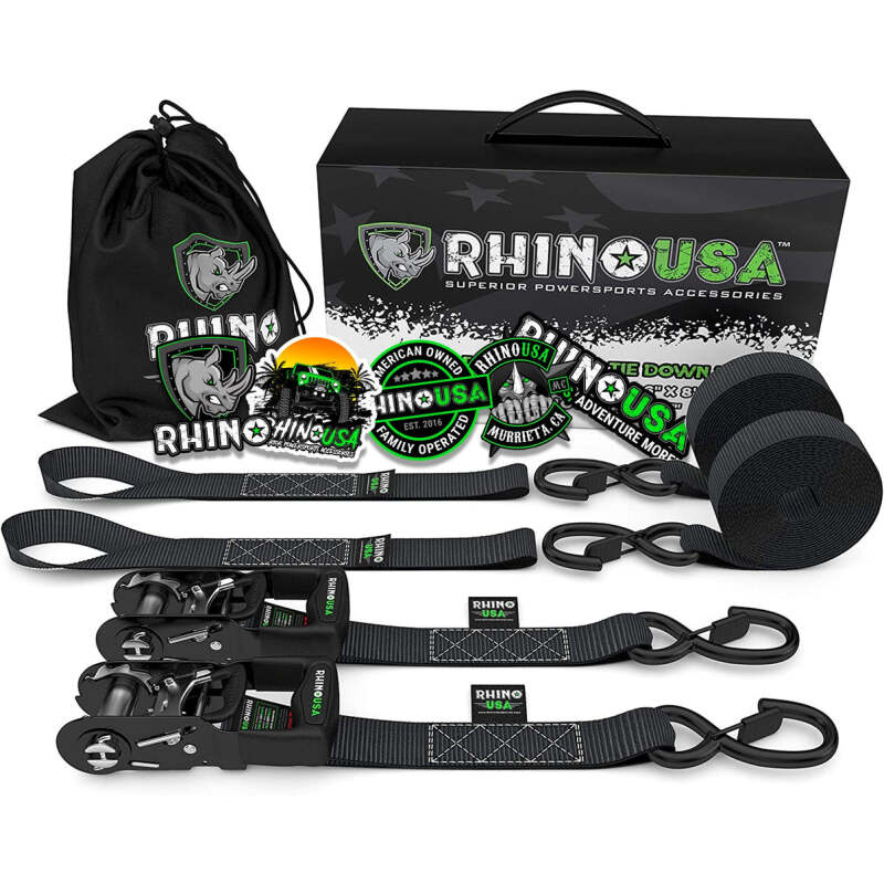 Rhino USA Heavy Duty Ratchet Tie-Downs 2-Pack (Black) 1.6In X 8Ft Cargo Tie-Downs Rhino USA
