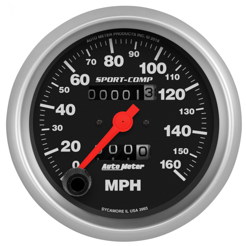AutoMeter Sport-Comp Speedometer Gauge 3-3/8in. - 0-160MPH - Mechanical - In-Dash Gauges AutoMeter