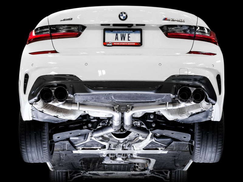 AWE Tuning 2019+ BMW M340i (G20) Track Edition Exhaust - Quad Diamond Black Tips Catback AWE Tuning