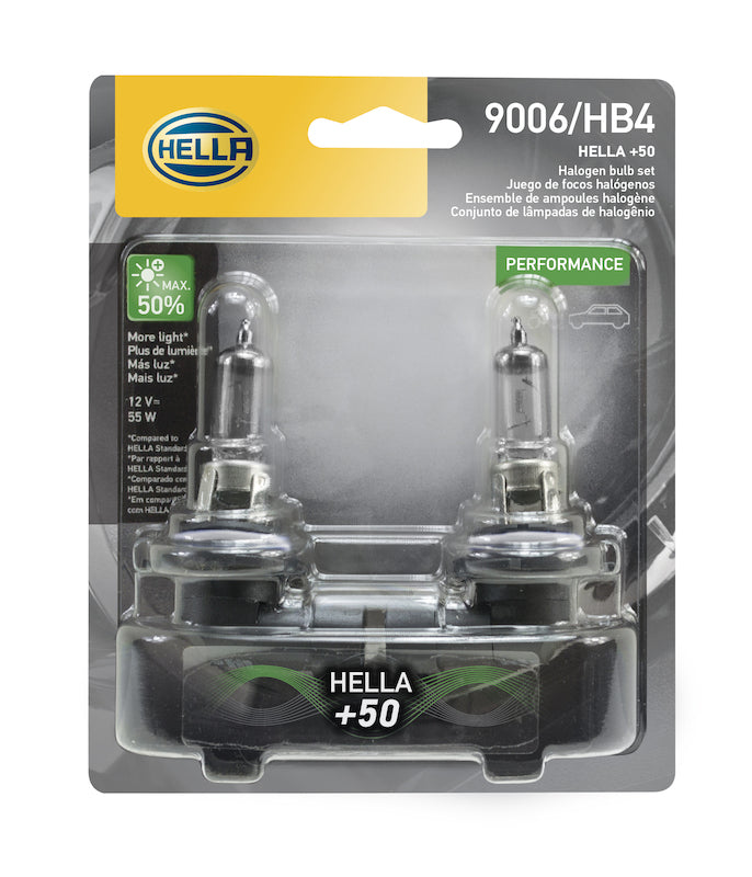 Hella Bulb 9006 12V 55W P22D T4 +50 (2) Bulbs Hella