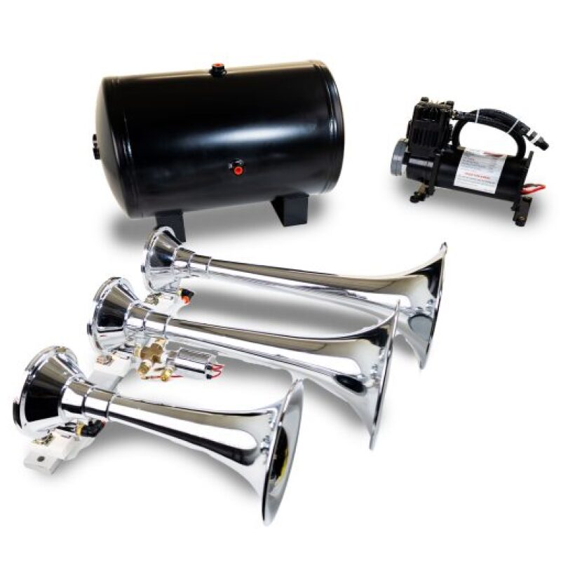 Kleinn Triple Chrome Horn Kit w/150 PSI Waterproof 3.0 gal Air Tank Horns Kleinn Air Horns