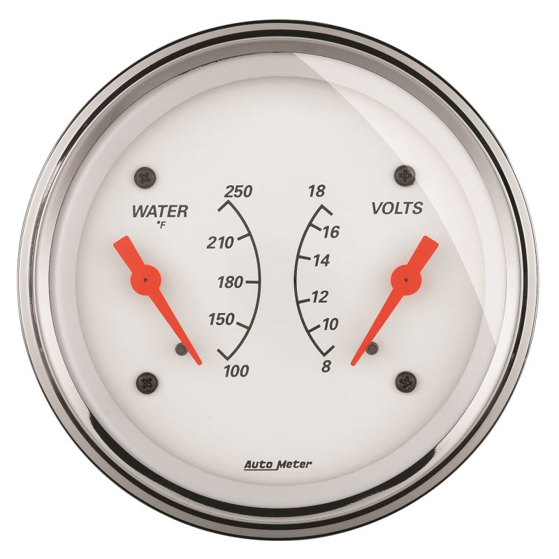 AutoMeter Gauge Dual Wtmp & Volt 3-3/8in. 250 Deg. F & 18V Elec Arctic White Gauges AutoMeter