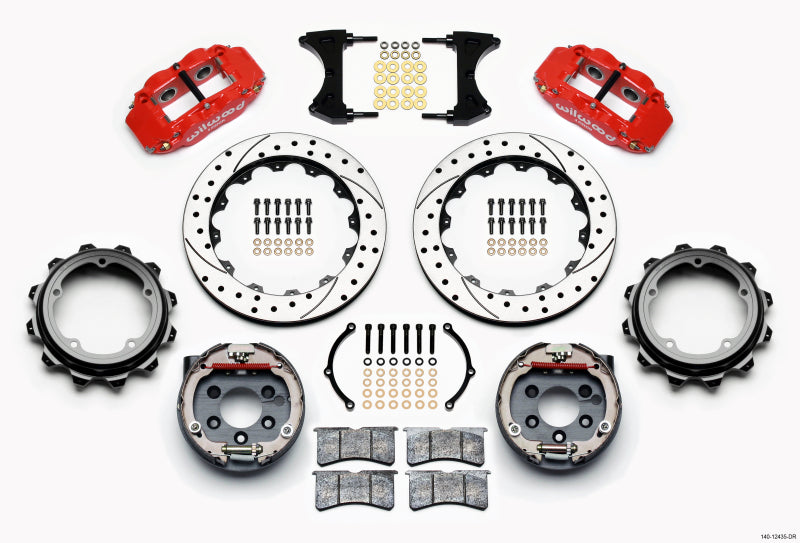 Wilwood Narrow Superlite 4R Rear P-Brk Kit 12.88in Drill Red Strange Eng Floater 3.49in Offset Big Brake Kits Wilwood