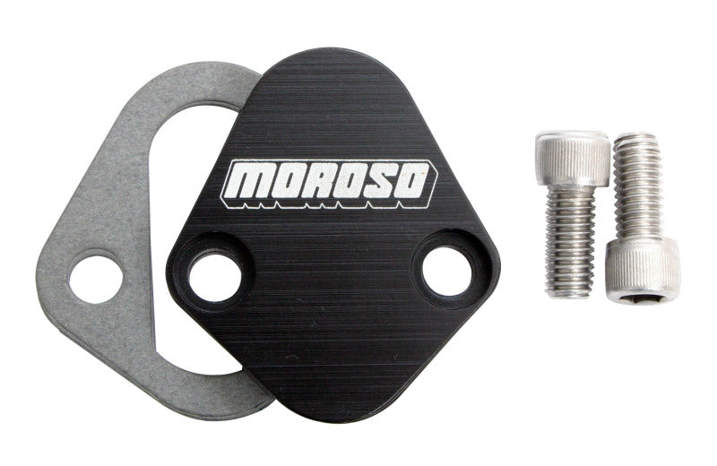 Moroso Chevrolet Big Block/Chrysler 273-440/Ford Fuel Pump Block-Off Plate w/Gaskets - Billet Alum Block Off Plates Moroso