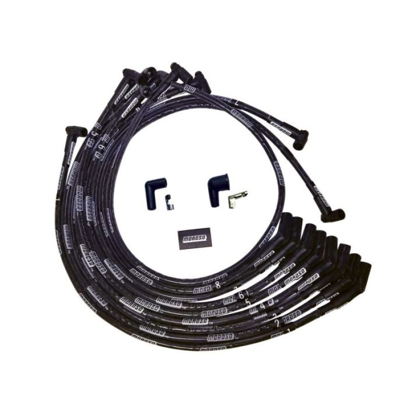 Moroso SB Ford 351W 135 Plug HEI Dist Sleeved Ultra Spark Plug Wire Set - Black Spark Plug Wire Sets Moroso