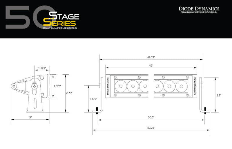 Diode Dynamics 50 In LED Light Bar Single Row Straight - Amber Combo Each Stage Series Light Bars & Cubes Diode Dynamics