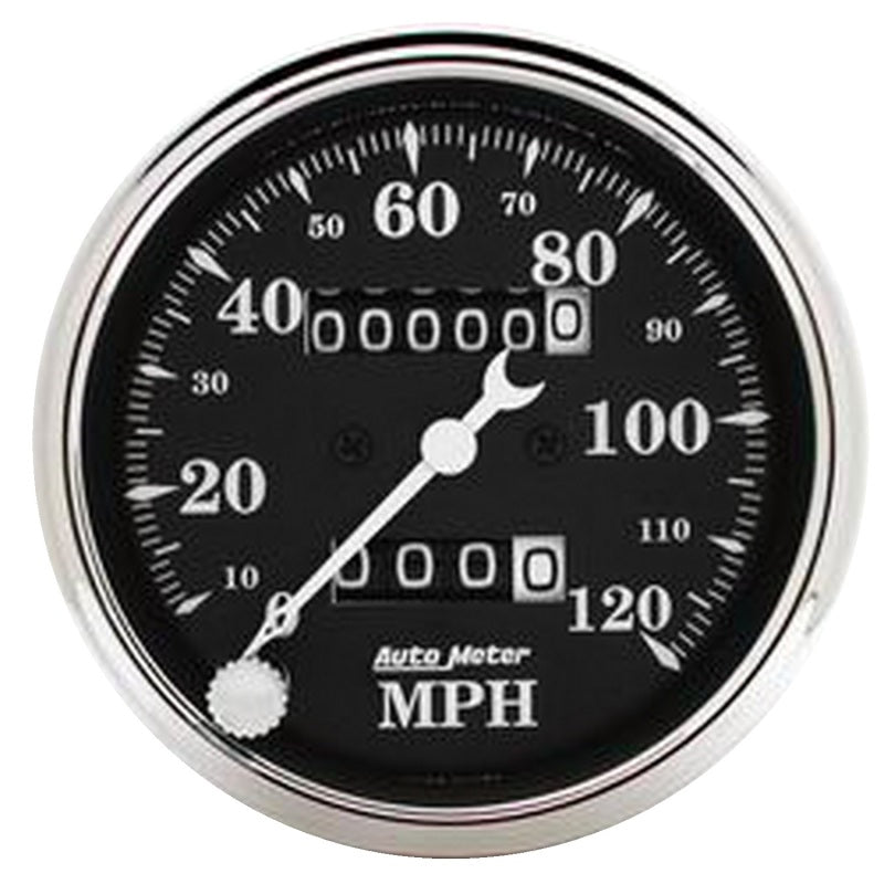 AutoMeter Gauge Speedo. 3-1/8in. 120MPH Mechanical Old Tyme Blk Gauges AutoMeter