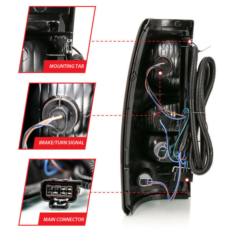 ANZO 2004-2007 Chevy Silverado Taillight Red/Clear Lens w/Black Trim (OE Replacement) Tail Lights ANZO