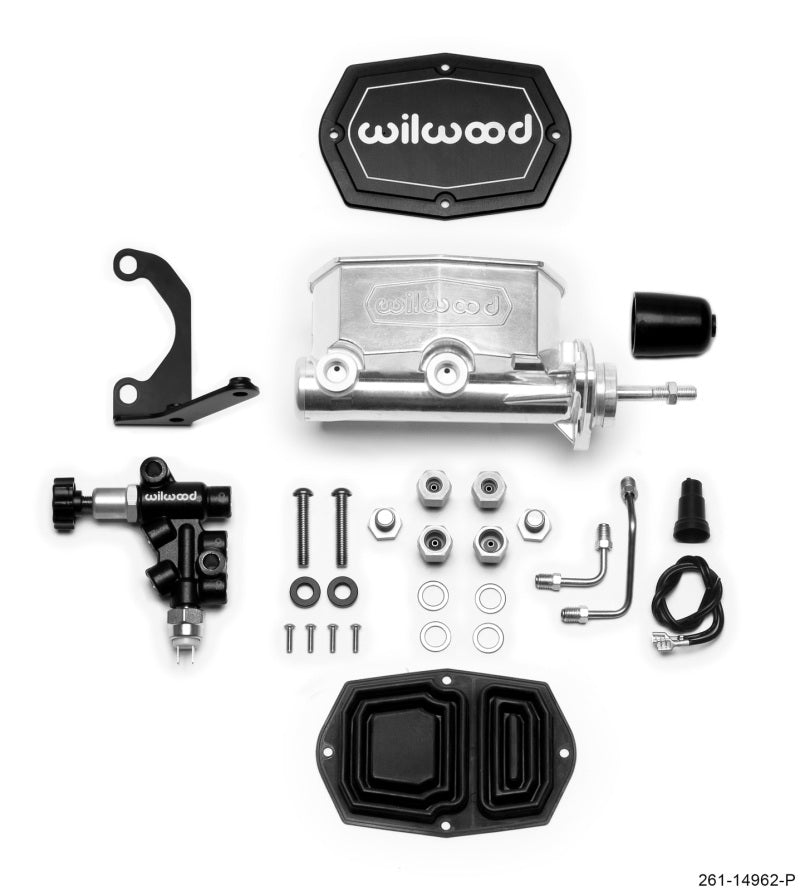 Wilwood Compact Tandem M/C - 15/16in Bore - w/Bracket and Valve (Pushrod) - Ball Burnished Brake Master Cylinder Wilwood
