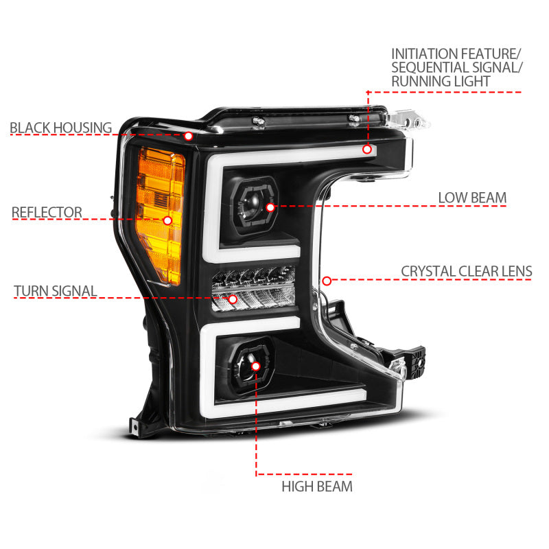 ANZO 20-22 Ford Super Duty (Halogen) Z-Series Full LED Proj Headlights SeqSig - Pass. Side ONLY Headlights ANZO