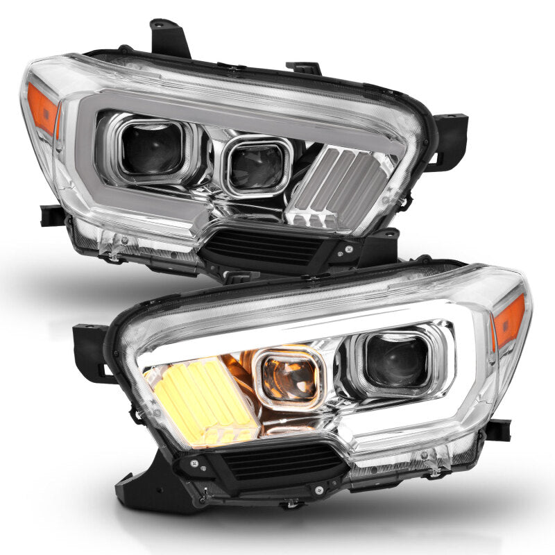 ANZO 2016-2017 Toyota Tacoma Projector Headlights w/ Plank Style Design Chrome/Amber w/ DRL Headlights ANZO