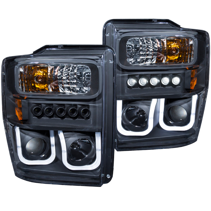 ANZO 2008-2010 Ford F-250 Projector Headlights w/ U-Bar Black Headlights ANZO