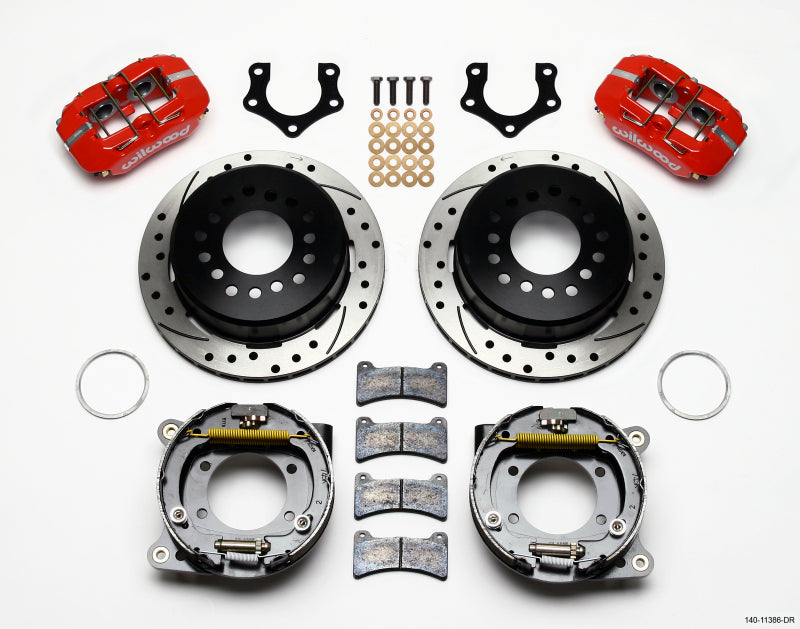 Wilwood Dynapro Low-Profile 11.00in P-Brake Kit Drill-Red Mopar/Dana 2.50in Off w/Snap Ring Bearing Big Brake Kits Wilwood
