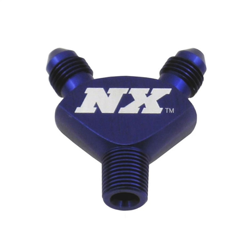 Nitrous Express 1/8NPT x 3AN x 3AN Billet Pure-Flo Y Fitting - Blue Fittings Nitrous Express