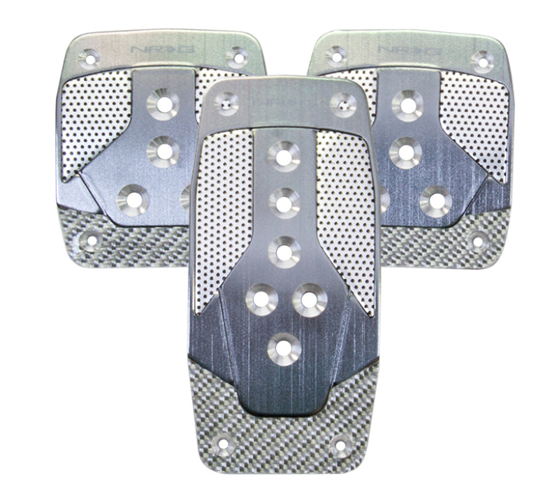 NRG Aluminum Sport Pedal M/T - Gunmetal w/Silver Carbon Pedal Covers NRG