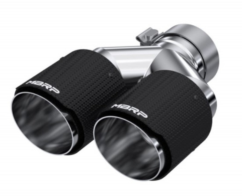MBRP 3in ID / Dual 4in OD Out Staggered L 9.87in / R 9.37in Dual Wall Carbon Fiber Univ Exhaust Tip Tips MBRP