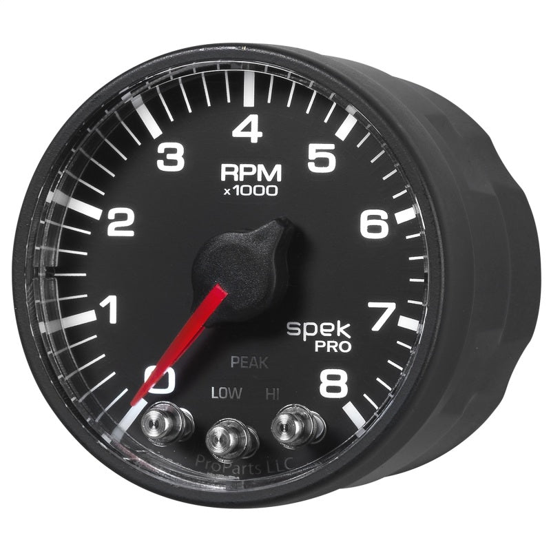 Autometer Spek-Pro Black 2 1/16 inch 8K RPM Tach w/ Shift Light and Peak Memory Gauges AutoMeter