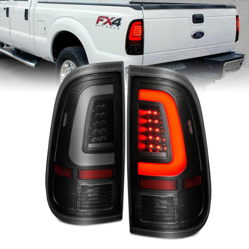 ANZO 2008-2016 Ford F-250 LED Tail w/ Lights Bar Black Housing Smoke Lens Headlights ANZO