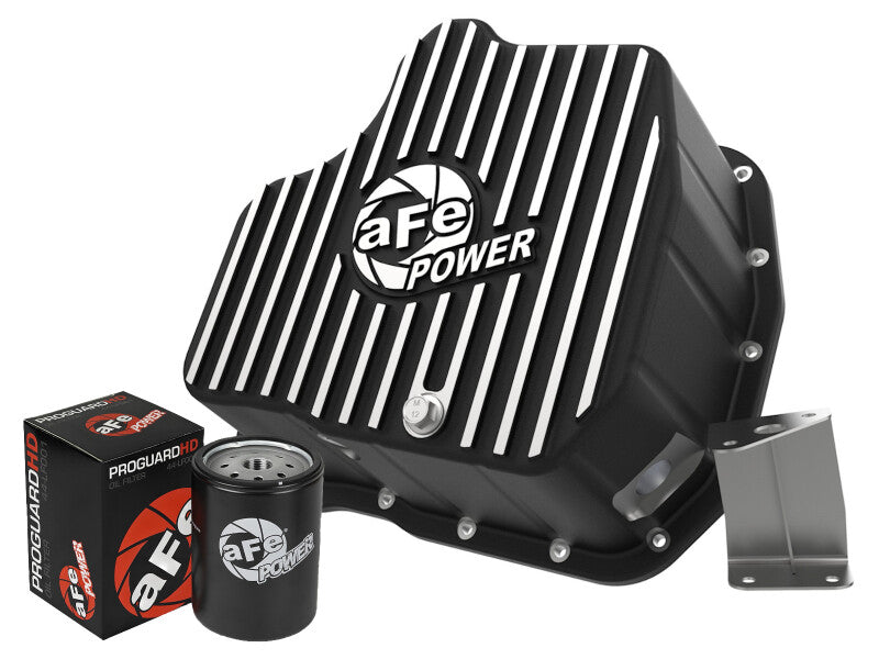 aFe 011-16 GM Diesel Trucks V8-6.6L LML Engine Oil Pan Black POWER Pro Series w/ Machined Fins Diff Covers aFe