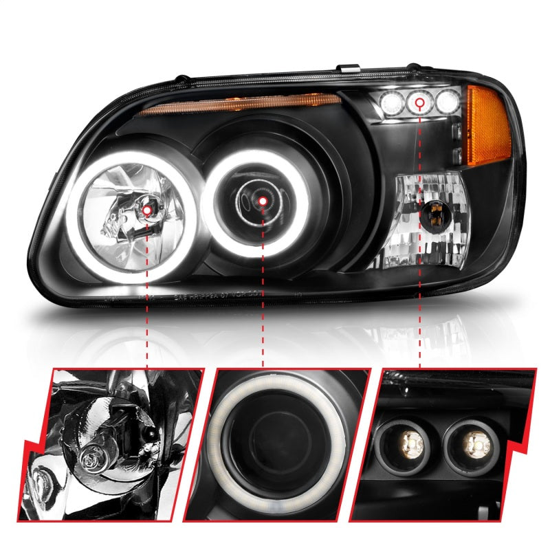 ANZO 1995-2001 Ford Explorer Projector Headlights w/ Halo Black 1 pc Headlights ANZO
