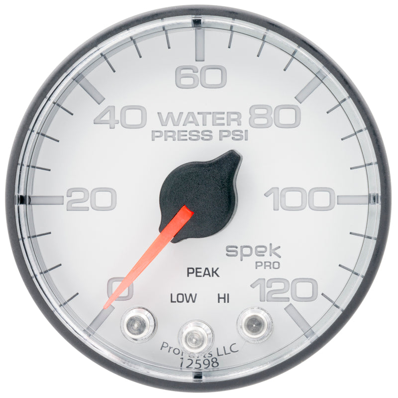 Autometer Spek-Pro 2 1/16in 120PSI Stepper Motor W/Peak & Warn White/Black Water Pressure Gauge Gauges AutoMeter