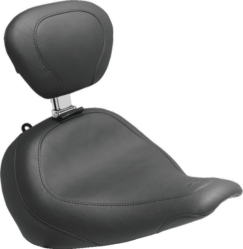 Mustang 18-21 Harley Fat Boy Wide Tripper Solo Seat w/Driver Backrest - Black Solo Motorcycle Seats Mustang Motorcycle
