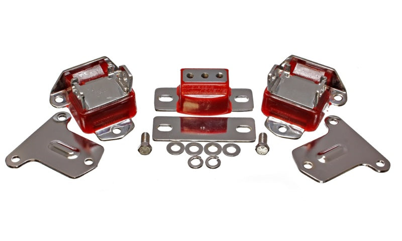 Energy Suspension 69-71 Camaro / 70-73 Monte Carlo Red Motor and Transmission Mounts; Chrome Finish Bushing Kits Energy Suspension