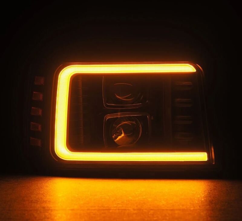 AlphaRex 92-96 Ford F-Series/Bronco LUXX-Series Proj Headlights Blk w/Actv Light SeqSig & SBDRL Headlights AlphaRex