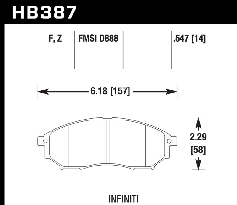 Hawk 09 350z/ 05-08 G35/09-12 G37 w/o Brembo HPS Street Front Brake Pads Brake Pads - Performance Hawk Performance