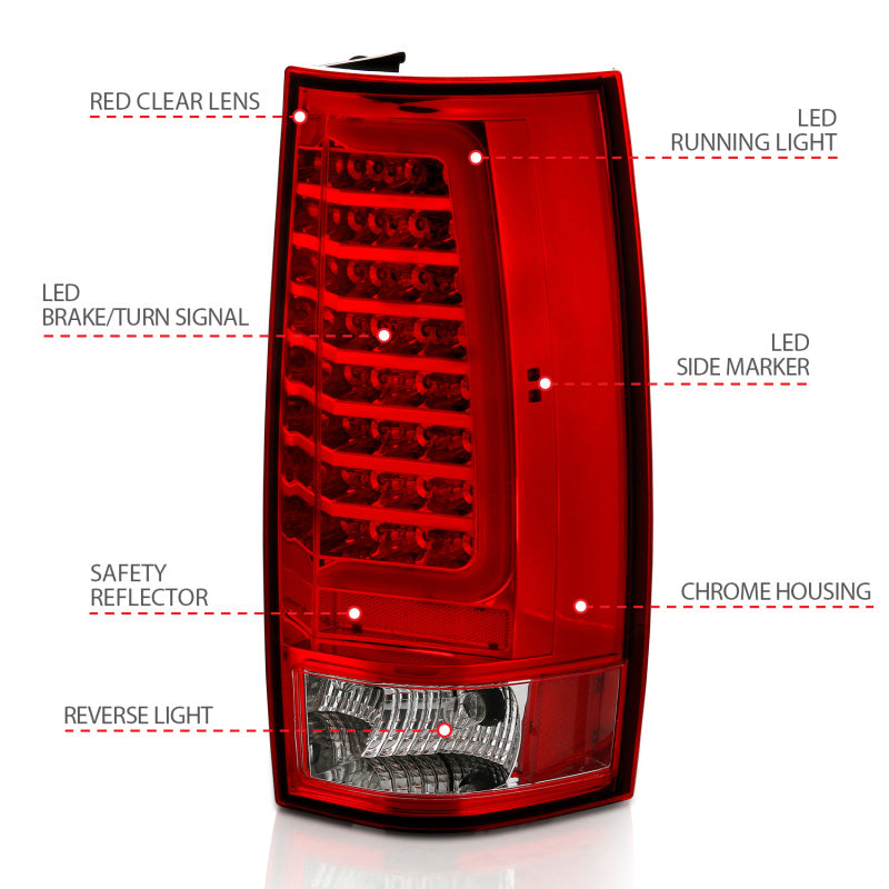 ANZO 2007-2014 Chevy Tahoe LED Taillight Plank Style Chrome With Red/Clear Lens Tail Lights ANZO